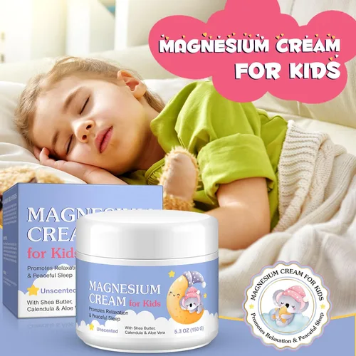 Miniatura 5 de Crema de magnesio para niños, loción de aceite de magnesio para relajación ósea y muscular, calma y nutre la piel con caléndula, aloe vera, manteca