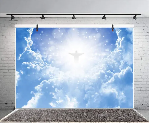 Miniatura 4 de Leyiyi Fondo de fotografía de Jesucristo en el cielo, 5 x 3 pies, paraíso Dios, lugar, cielo, nube, bokeh, halos, punto, pancarta sagrada, telón