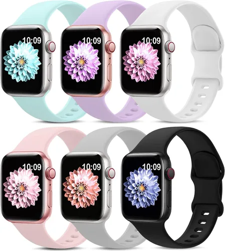 Miniatura 21 de Paquete de 6 bandas deportivas compatibles con Apple Watch de 38mm 40mm 41mm 42mm 44mm 45mm 49mm 46mm, correa impermeable de silicona para iWatch