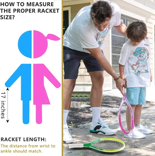 Miniatura 5 de bo'weiqi Raqueta de tenis para niños de 17"-25" para edades de 2-12 años, raqueta de tenis juvenil ligera para niñas y niños, deportes al aire Rosa