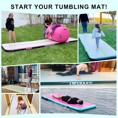 Miniatura 2 de Esterilla inflable de gimnasia de aire, pista de caída de 6.6/10/13/16/20 pies, esterilla de caída de aire con bomba de aire para diversión