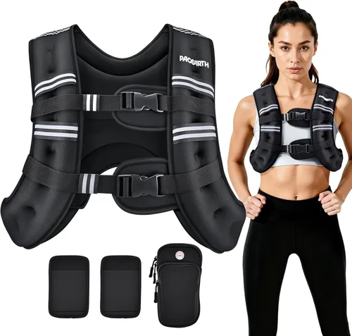 PACEARTH - Chaleco con Peso, 6 lb/8 lb/10 lb/12 lb/16 lb/20 lb/25 lb/30 lb. Chaleco de Peso con Banda Reflectante, Chalecos de Peso Corporal para