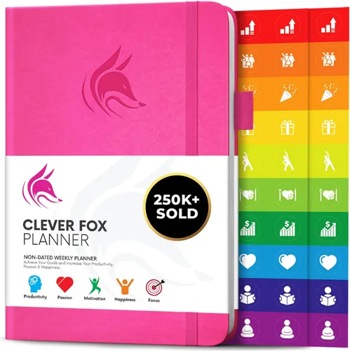 Clever Fox Planificador – Planificador semanal y mensual sin fecha para productividad, gestión del tiempo y objetivos – Diario organizador – A5 Rosa