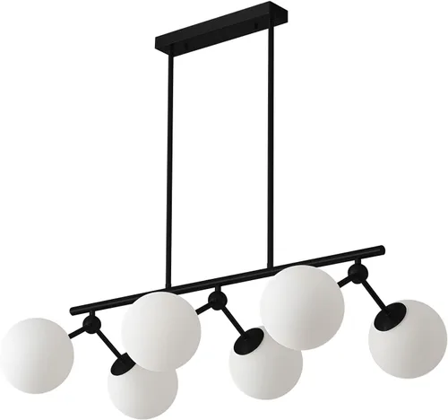Miniatura 8 de Candelabro lineal moderno de 6 luces con globo de cristal de leche Sputnik, lámpara colgante plateada para cocina, isla de comedor, sobre mesa