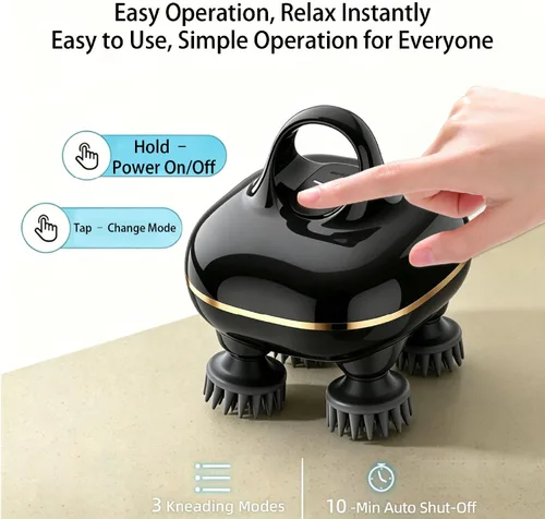 Miniatura 8 de Masajeador eléctrico para el cuero cabelludo, PX7 impermeable con 4 cabezales de masaje de silicona suave extraíbles, limpiador recargable