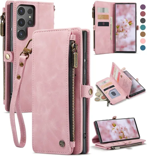 Miniatura 20 de Defencase Funda tipo cartera ultra magnética para Samsung Galaxy S22 compatible con Magsafe con cremallera de bloqueo RFID y tarjetero para mujer