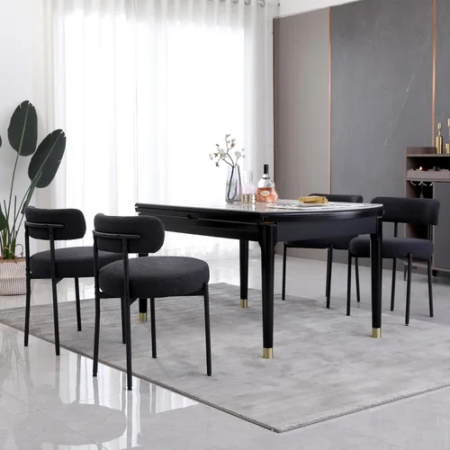 Miniatura 25 de Juego de 2 sillas de comedor negras redondas tapizadas de bouclé para el comedor, sillas de cocina modernas de mediados de siglo con respaldo curvo