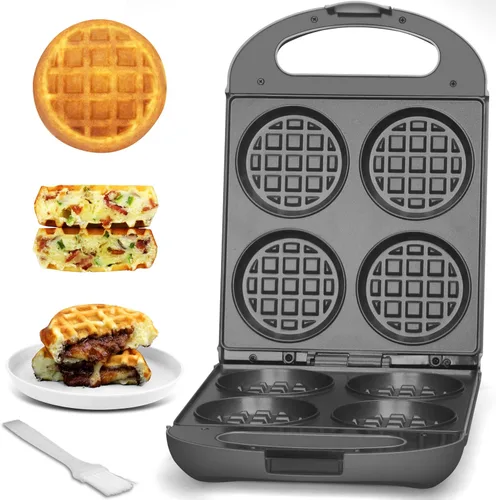 Miniatura 8 de Baker's Friend Máquina de Gofres Rellenos Múltiples Gruesos, 4 Rebanadas con 1.2'' de Grosor y 4'' de Diámetro, Mini Gofrera Belga Giratoria