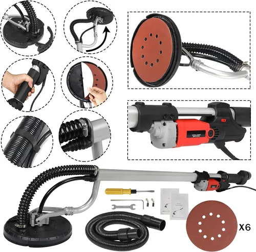 Miniatura 2 de Lijadora eléctrica de paneles de yeso de 800W Lijadora de disco de velocidad variable ajustable comercial con 6 almohadillas de arena