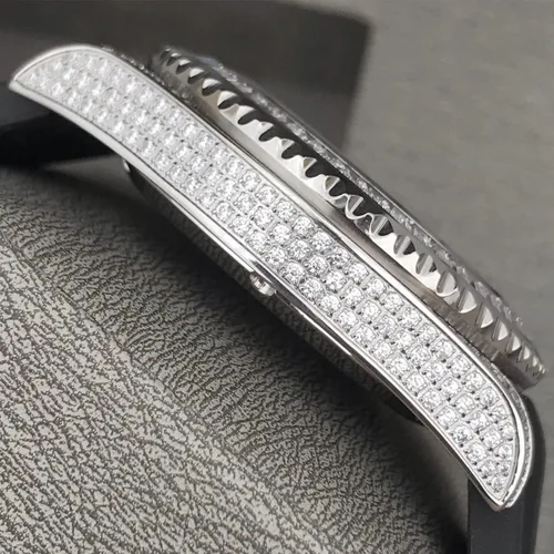 Miniatura 4 de Reloj de pulsera automático de acero inoxidable con diamantes brillantes helados, BlancoDorado, 40mm