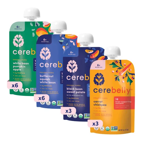 Miniatura 21 de Cerebelly Paquete variado de bolsas de comida orgánica para bebés, purés de verduras y frutas, 16 nutrientes, sin azúcar añadido, fibra y sin OMG, 4