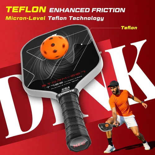 Miniatura 5 de YVmove T800 Carbon Fiber Pickleball Paddle with 16mm Dynamic Core, Premium Pickle Ball Thermoformed Unibody, Elongated Shape, Enhanced Power & Negro