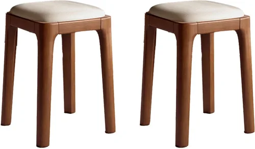 Miniatura 10 de Wooden Dining Chairs Backless,Kitchen Chairs Stool Stackable,Dining Room Chair with PU Leather Cushion,Square Living Room Chair for Kitchen, Dining