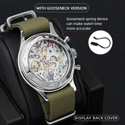 Miniatura 3 de Retro-Chronograph 1963 Original ST1901 Movement Men Mechanical Watch Hand Winding Sapphire & Acrylic Mirror Pilot Wristwatch