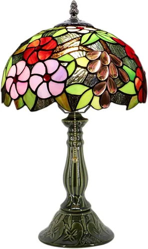 Tiffany Lamp Stained Glass Table Lamps Amber Grape Style Desk Lamp 12X12X18.5 Inch Bronze Ceramic Base Reading Light Suitable for Bedside Bedroom