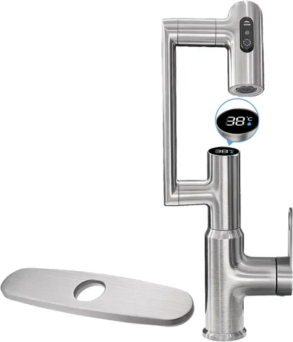 Miniatura 13 de Grifo de baño, grifos giratorios con pantalla de temperatura en grados Celsius (sin baterías), 3 modos de salida de agua, grifo de un solo orificio