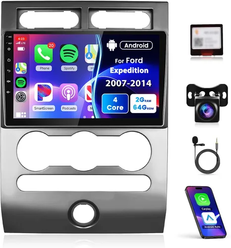 Estéreo de coche Android de 4 núcleos+64G para Ford Expedition 2007-2014 (A/C) inalámbrico Carplay Android Auto, radio de pantalla táctil de 9