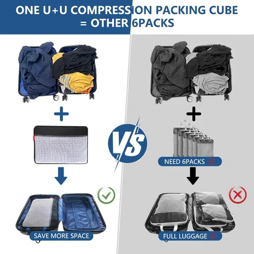 Miniatura 4 de U+U Large Compression Packing Cubes for Travel, Double-Sided Compression Suitcase Organizer Bag, Expandable Travel Accessories for Separate Clean