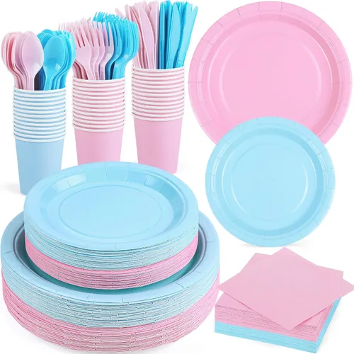 Miniatura 10 de Durony 350 piezas juego de vajilla de papel negro para cenas, platos desechables de 7 y 9 pulgadas, sirve para 50 invitados, juego de vajilla