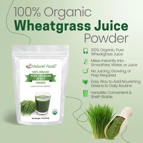 Miniatura 3 de Z Natural Foods Polvo de jugo de pasto de trigo orgánico, polvo superalimento para un envejecimiento saludable y digestión, ideal para jugos, yogur