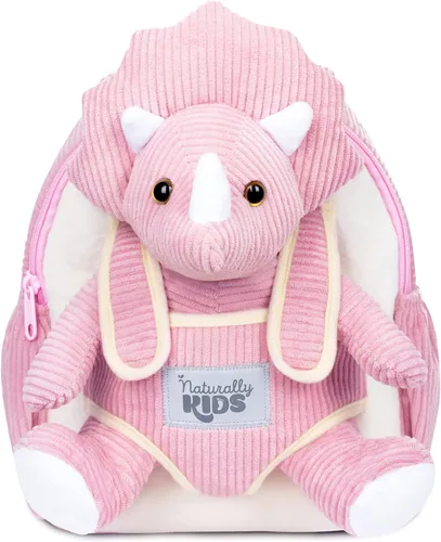 Naturally KIDS Mochila para niños y niñas con animales de peluche, regalos para niños de 3, 4, 5, 6, 7 años, 04 Small Pink Triceratops, Viajar