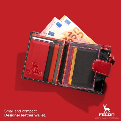 Miniatura 6 de Cartera de piel auténtica RFID para mujer, multicolor, 10 ranuras para tarjetas