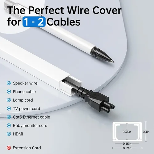 Miniatura 2 de Delamu Ocultador de cables, cubiertas de cable de 315 pulgadas para cables en la pared, ocultadores de cable de un cable, cubiertas de alambre