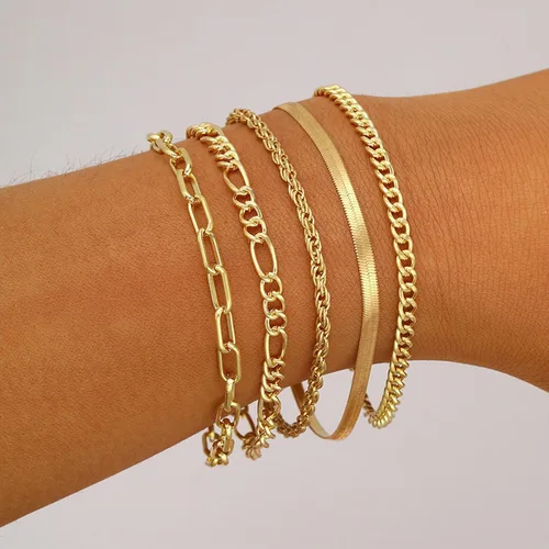 Miniatura 81 de Long tiantian Pulsera de oro gruesa para mujer, pulseras de oro delicadas, pulseras para mujer, pulseras apilables de eslabones de cadena