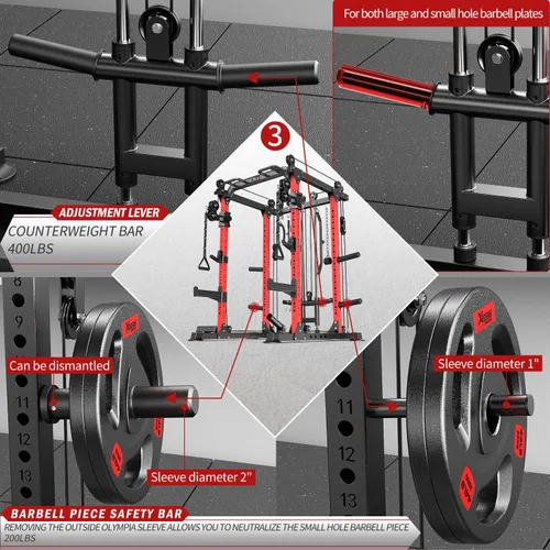 Miniatura 6 de Power Rack Power Cage Rack multifunción para sentadillas con sistema cruzado de cable seleccionable más accesorio de entrenamiento para garaje