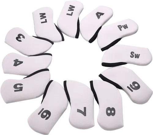Miniatura 6 de 12 unids Golf Club Iron Head Covers Neopreno Hierro Cubierta 3-LW Proteger Caso Blanco y rosa