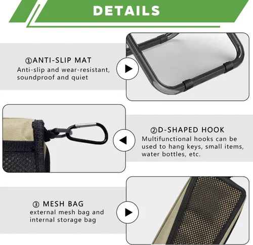 Miniatura 5 de Taburete de camping plegable 2 en 1 y bolsa tipo cabestrillo, capacidad de carga de 220 libras, taburete de pesca portátil plegable para campamento