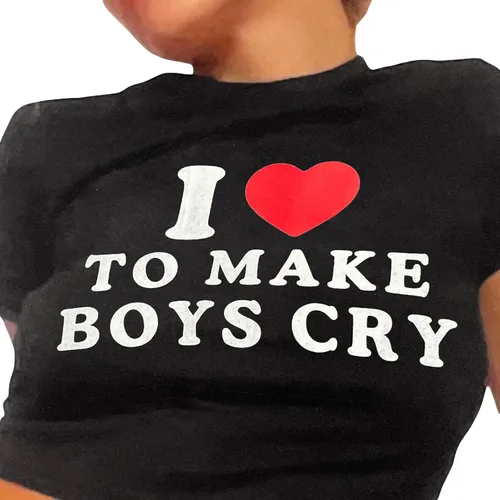 Miniatura 4 de Kavousa Camiseta corta con texto en inglés "I Love My Boyfriend" de manga larga Y2K, camiseta de gran tamaño para mujeres, adolescentes y niñas