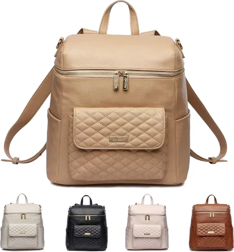 Luli Bebe - Mochila grande para pañales de piel vegana moderna de diseñador con estilo para mamá, multiusos, espaciosa, con cambiador (marrón late)