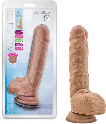 Blush Au Naturel Big Billy Cock - Consolador realista de 9 pulgadas con ventosa con bolas, detalle realista de doble densidad, compatible con anillo