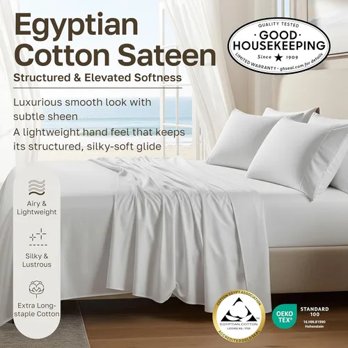Miniatura 3 de California Design Den Sábanas de Cama 100% Algodón Egipcio - Juego de Sábanas King de Lujo Auténtico Certificado con Bolsillos Profundos, Satén