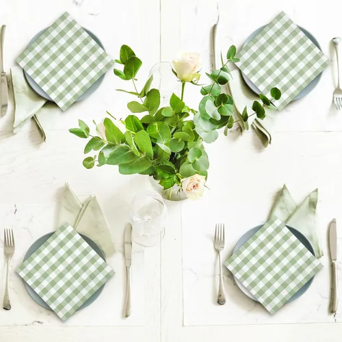 Miniatura 7 de Whaline Servilleta de papel a cuadros verde salvia, servilletas desechables para almuerzo, servilletas de cena para novia, ducha, suministros