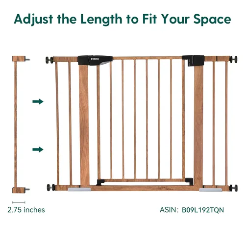 Miniatura 2 de BABELIO Extensión de puerta de metal para bebés con patrón de madera, puerta extra ancha para mascotas de 2.75 pulgadas para escaleras y puertas