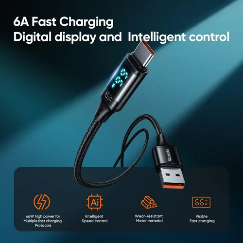 Miniatura 4 de Mcdodo Cable USB C tipo C de carga rápida de 4 pies con medidor de potencia digital de 100 W, cable trenzado de nailon para iPhone 15/15Pro/iPad