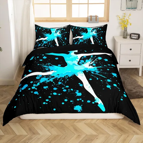 Erosebridal Juego de ropa de cama de gimnasia para niñas, niños, adolescentes, teñido anudado azul, tamaño matrimonial, funda de edredón para