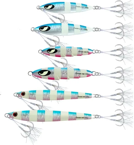 OCEAN CAT 1 PC Plomo Metal Plano Caída Lenta Pitch Pesca Señuelos hundimiento Vertical Jigging Cucharas pintadas Cebo con gancho de mariposa para