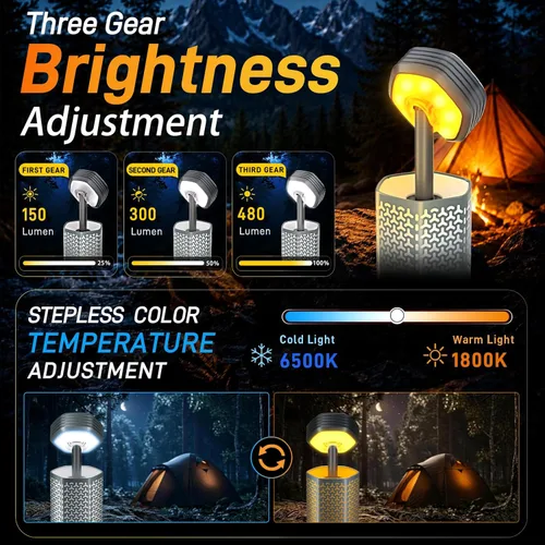 Miniatura 4 de Luces telescópicas para campamento, linterna de campamento portátil con bolsa de almacenamiento, luz de emergencia de aventura al aire libre