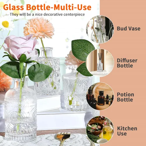 Miniatura 6 de Botellas de vidrio transparente con tapas, jarrones a granel, juego de 12 mini jarrones de flores para decoración de mesa, botella pequeña