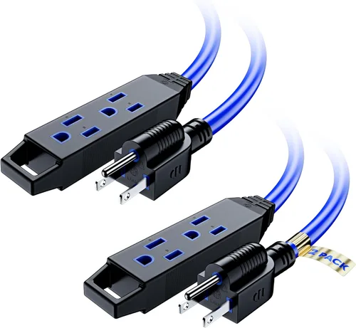 Miniatura 25 de Cable de extensión de 4 pies, paquete de 2 cables de extensión con múltiples tomas, calibre 16 (verde) certificación ETL Azul