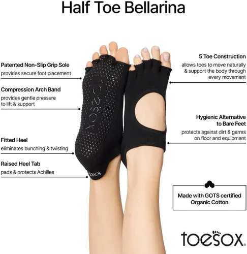 Miniatura 6 de Toesox Bellarina - Paquete múltiple de calcetines antideslizantes con agarre para pilates, barra, yoga, ballet, negro, carbón, Echo