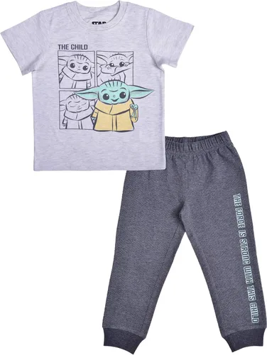 Star Wars The Mandalorian Baby Yoda - Camisa de manga corta y pantalones deportivos para niños pequeños y pequeños, color gris