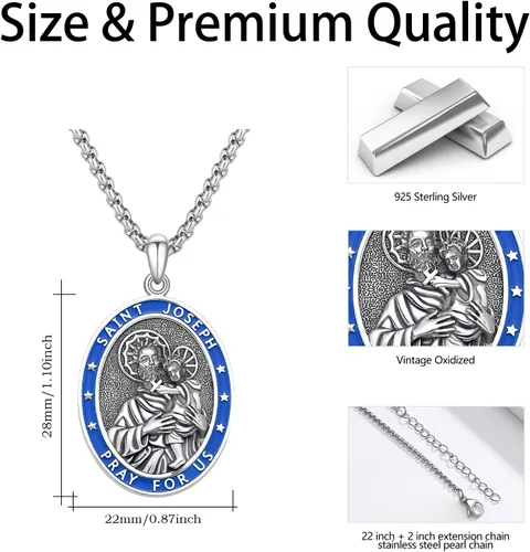 Miniatura 661 de Collar con colgante de plata de ley 925 con medalla de San Patrón, joyería religiosa para hombres y mujeres, con cadena de acero inoxidable 316L