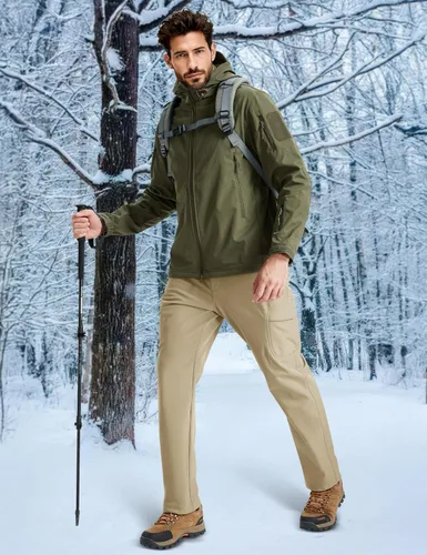 Miniatura 25 de MAGCOMSEN - Pantalones de invierno para hombre, impermeables, con forro polar pantalones tácticos softshell, para snowboard, esquí, con bolsillos