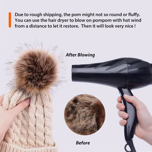 Miniatura 6 de Livingston Gorro de punto suave de invierno para mujer con pompón de piel sintética