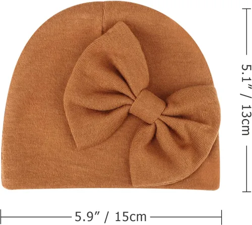 Miniatura 7 de AQOKKA 4 Pieces Newborn Baby Girls Hats Mittens Set Beanie Infant Bow Hats Hospital Hat Baby Cotton Hats for 0-6 Months