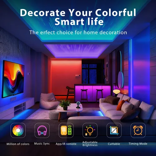 Miniatura 2 de DAYBETTER Tira de luces LED de 50 pies, sincronización de música, tiras de luz LED RGB con control remoto y aplicación, luces LED que cambian